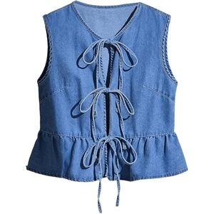 Denim Sleeveless Top with Tie Details